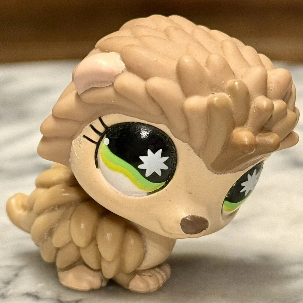 LOT 2 Authentic Littlest‎ Pet Shop Hasbro LPS Tan Squirrel Porcupine Green Eyes